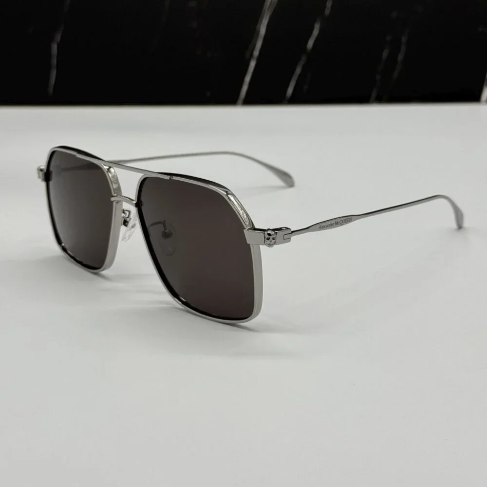 NEW AM0372S 001 ALEXANDER MCQUEEN BLACK PILOT MEN SUNGLASSES